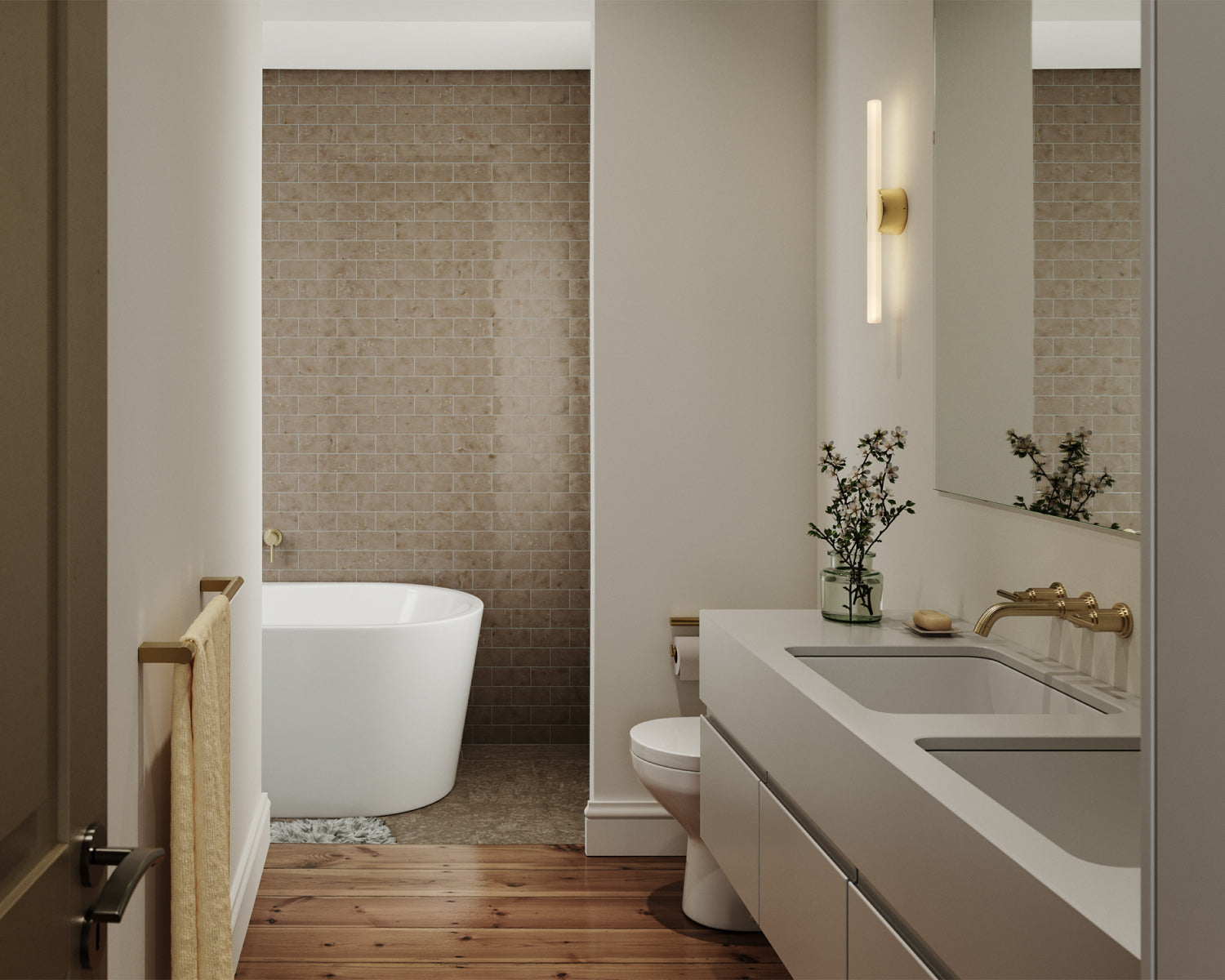Kilter Wall Light, and IP44-rated light, in a bathroom setting