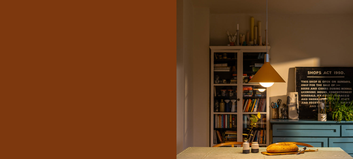 Bower Pendant Medium in Yellow over dining room table as part of Tala's Black Friday campaign.