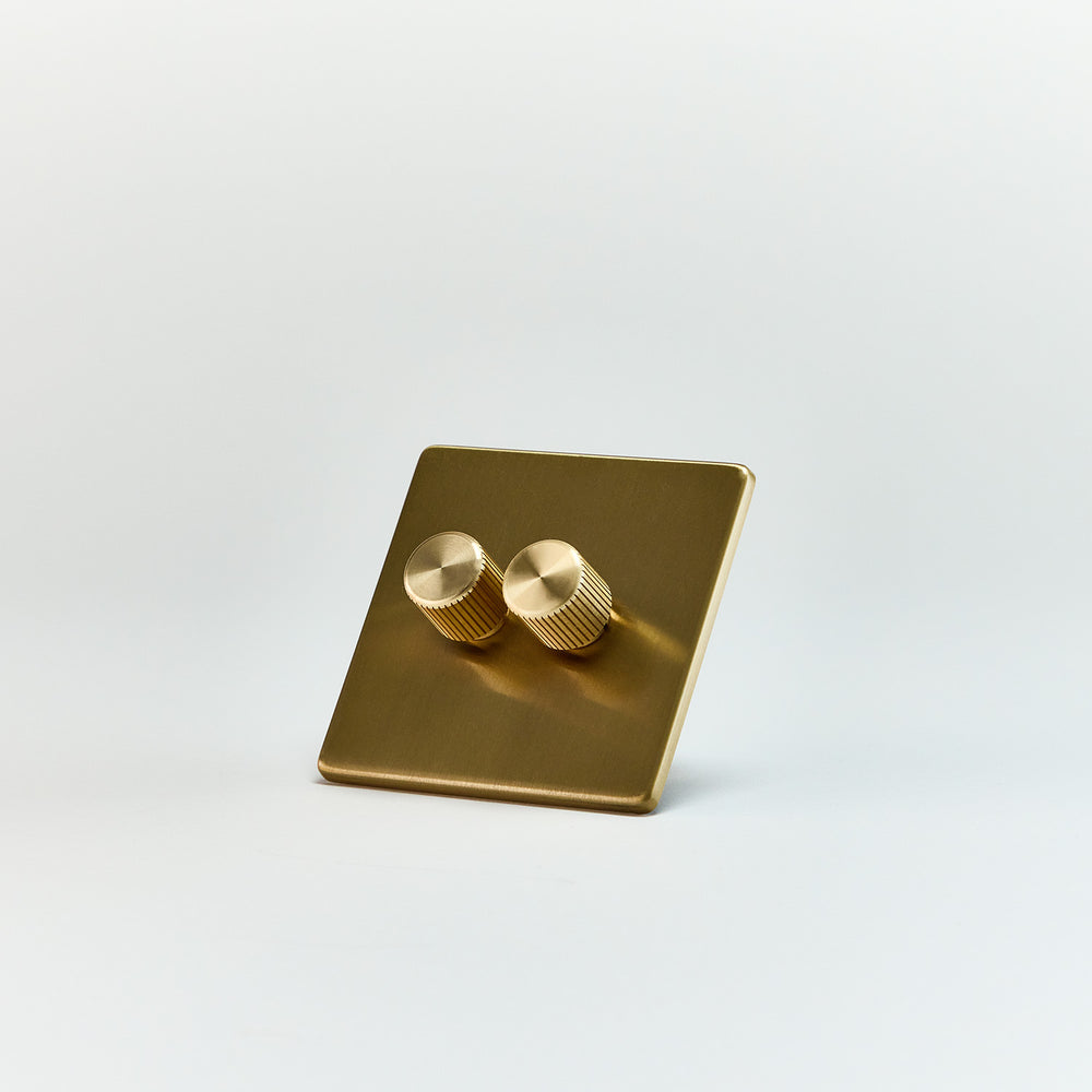 Double Rotary Wall Dimmer in Brass