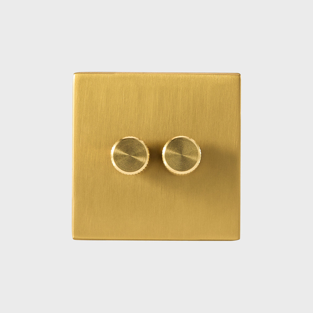 Double Rotary Wall Dimmer in Brass