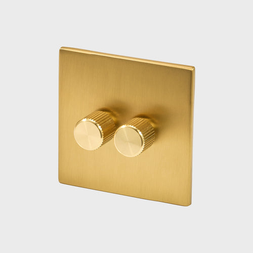 Double Rotary Wall Dimmer in Brass