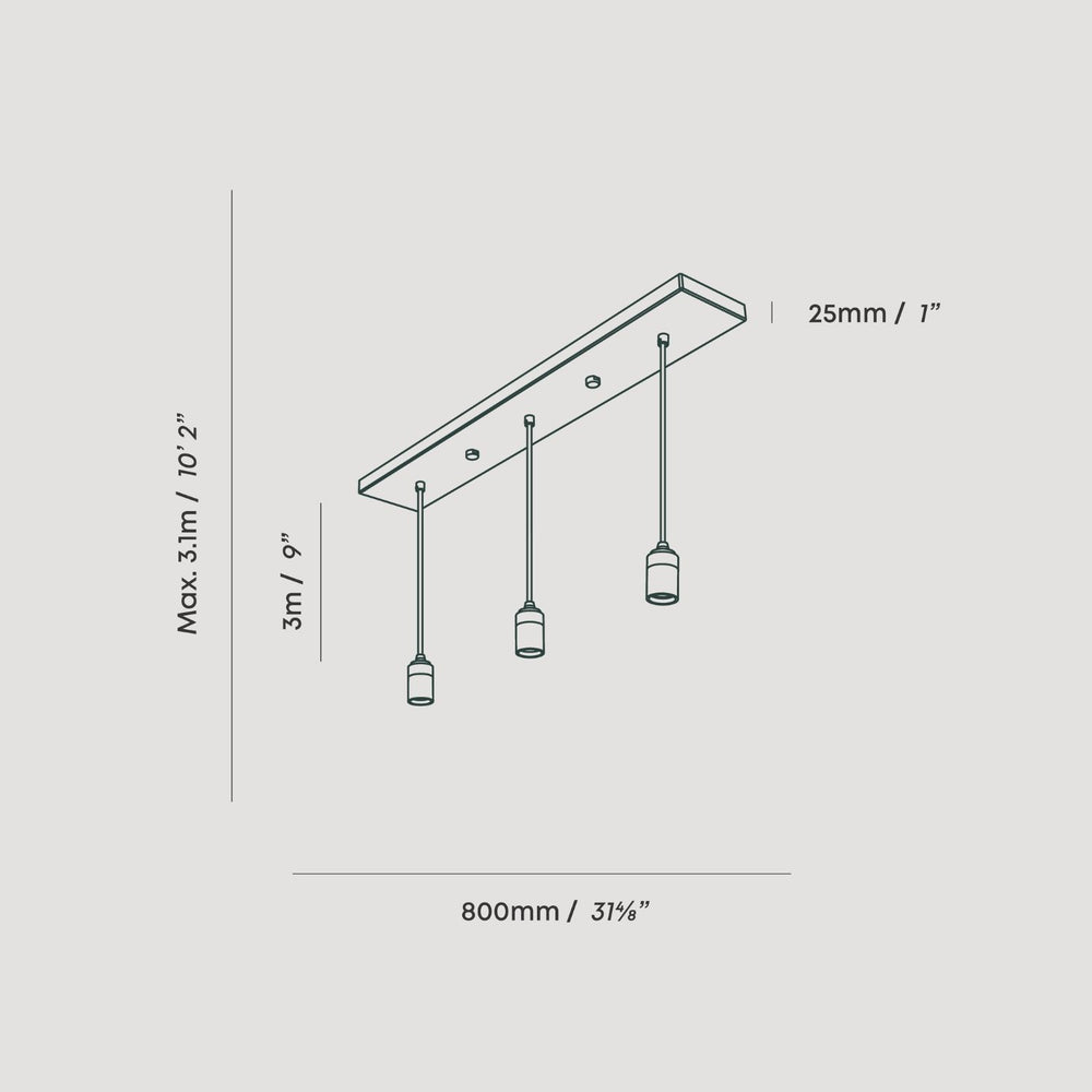 Linear Triple Pendant in Brass