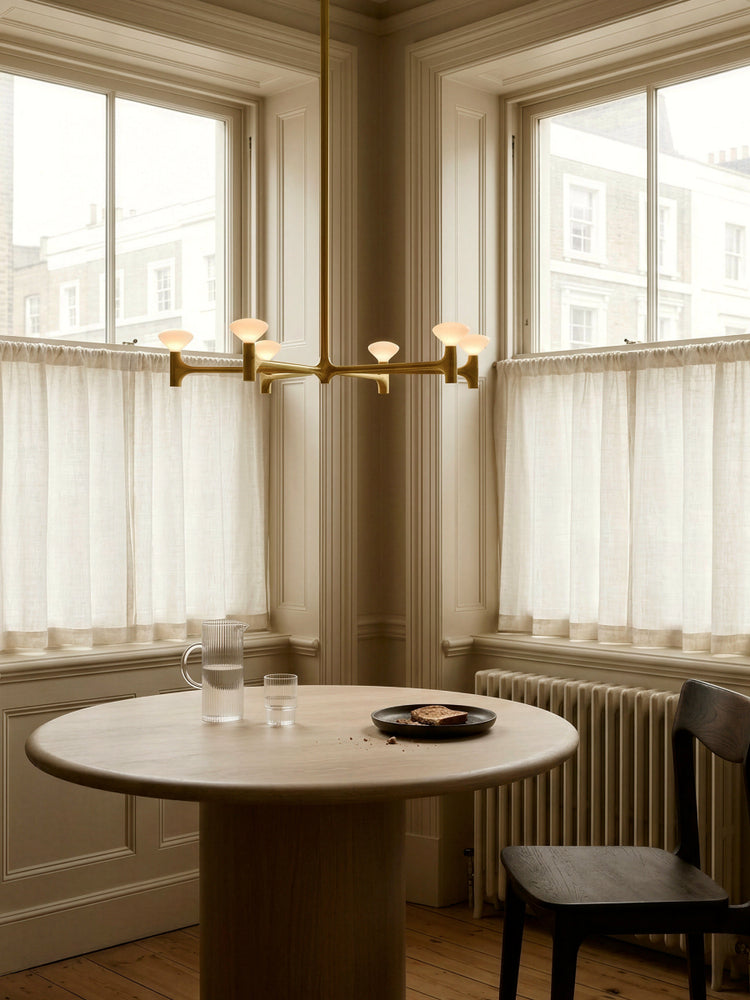 Root chandelier in a dining setting