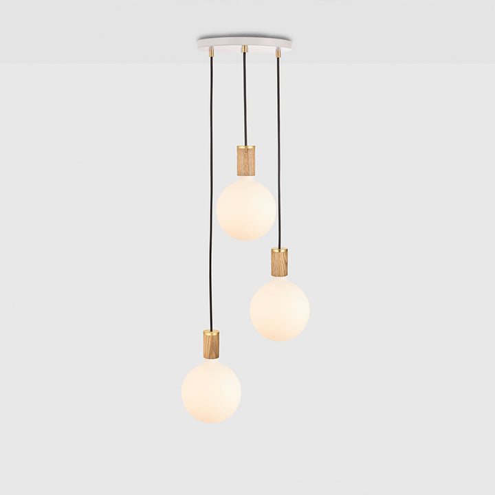 Triple Pendant in Oak + Sphere IV - White Canopy