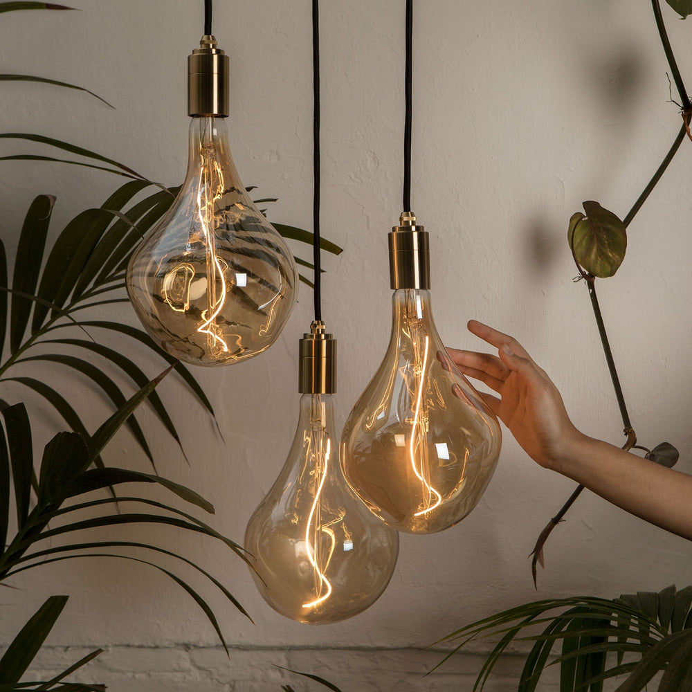 Triple Pendant in Oak + Voronoi II - White Canopy