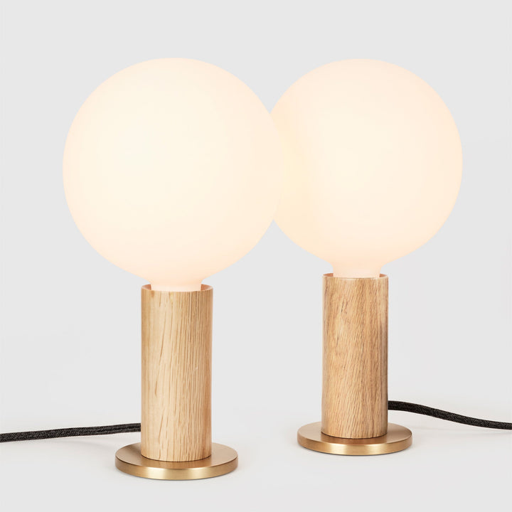 Knuckle Table Lamp in Oak + Sphere IV - Set of 2