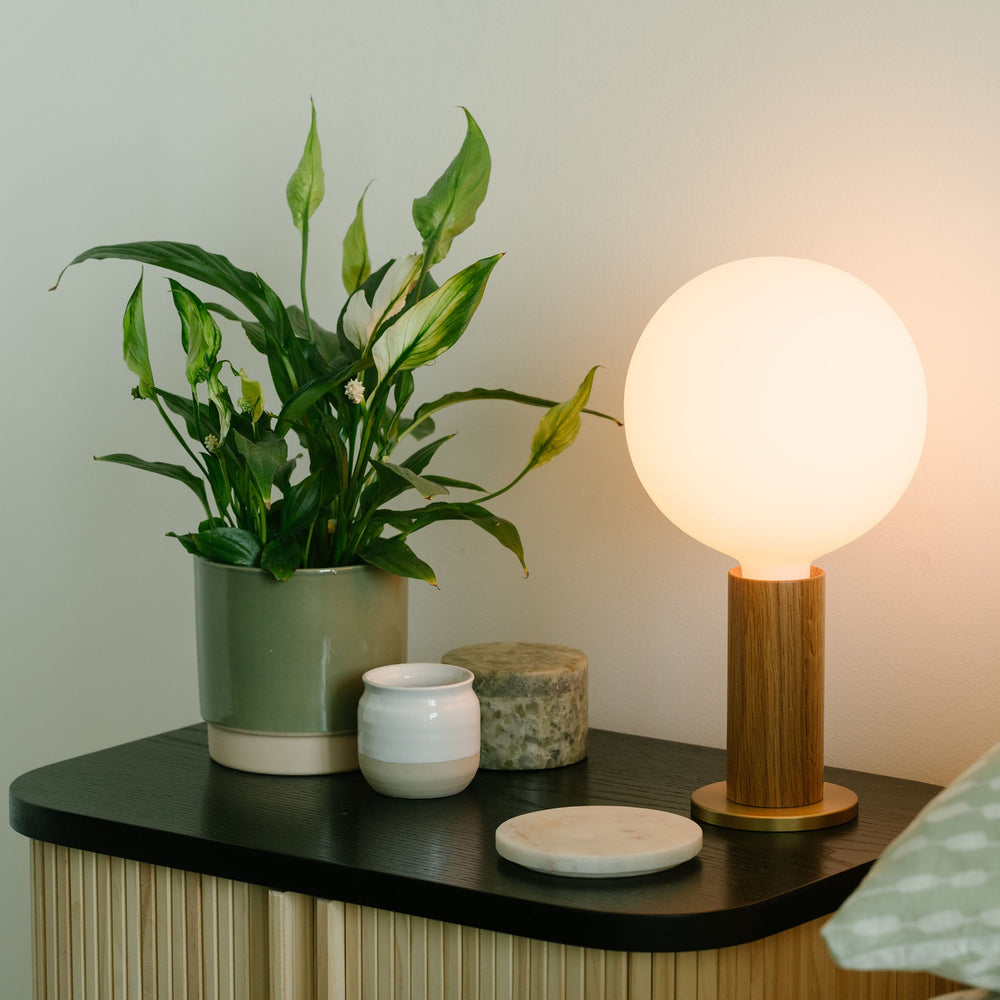 Knuckle Table Lamp in Oak + Sphere IV - Set of 2