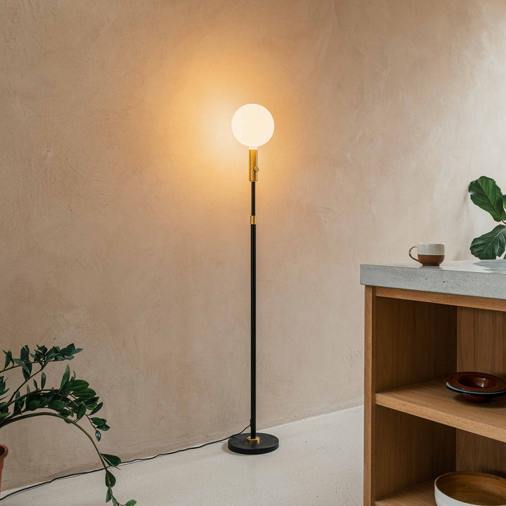 Poise Adjustable Floor Lamp in Brass + Sphere V